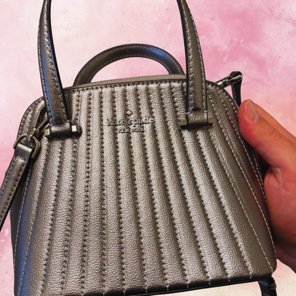 Kate Spade Bag Silver Patterson Drive Mini Dome Quilted Anthracite Satchel